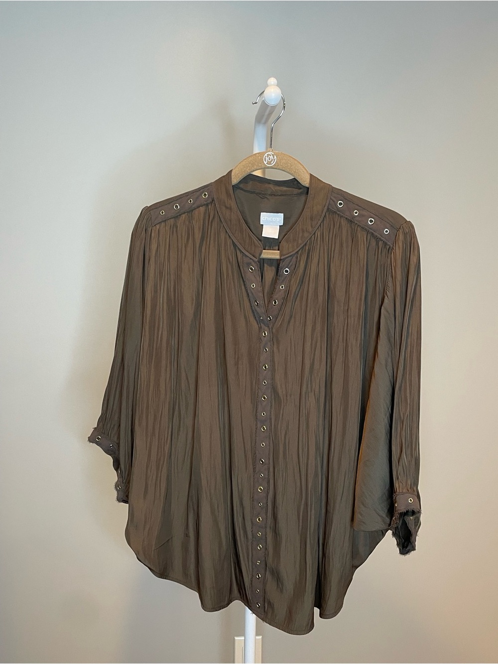 Chico's Dark Brown Blouse with Grommet Detailing- Chico’s Size 2/ US 12/14